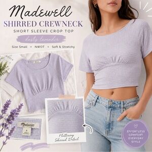 Madewell Shirred Crewneck Short Sleeve Crop Top Dusty Lavender Small New
